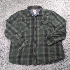 Roebuck and Co Shirt Men 2XL XXL Green Flannel Pearl Snap Chore Long Sleeve